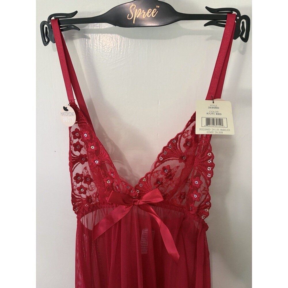 NWT Red Lace Babydoll Lingerie Thong Set Sheer Nightgown Small Spree Intimates - Picture 3 of 6